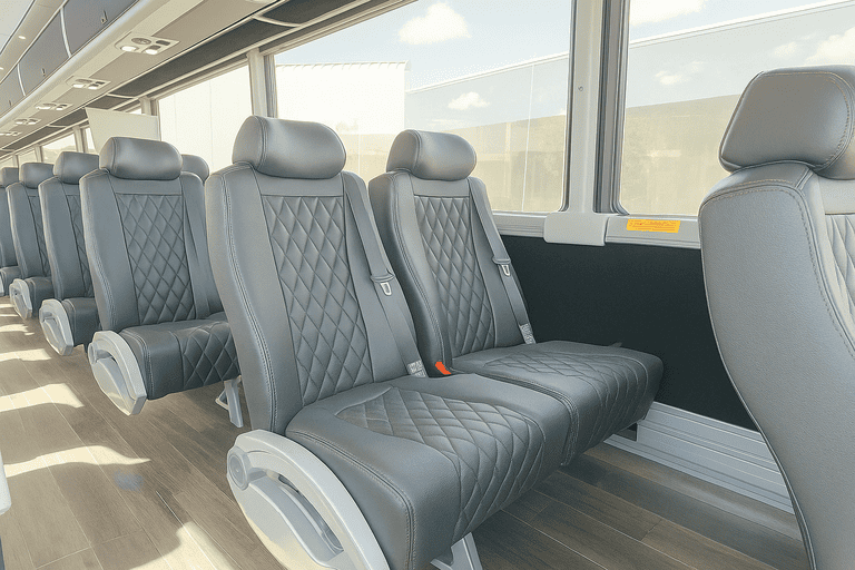 interior of Sandy Shuttle Bus Company charter bus